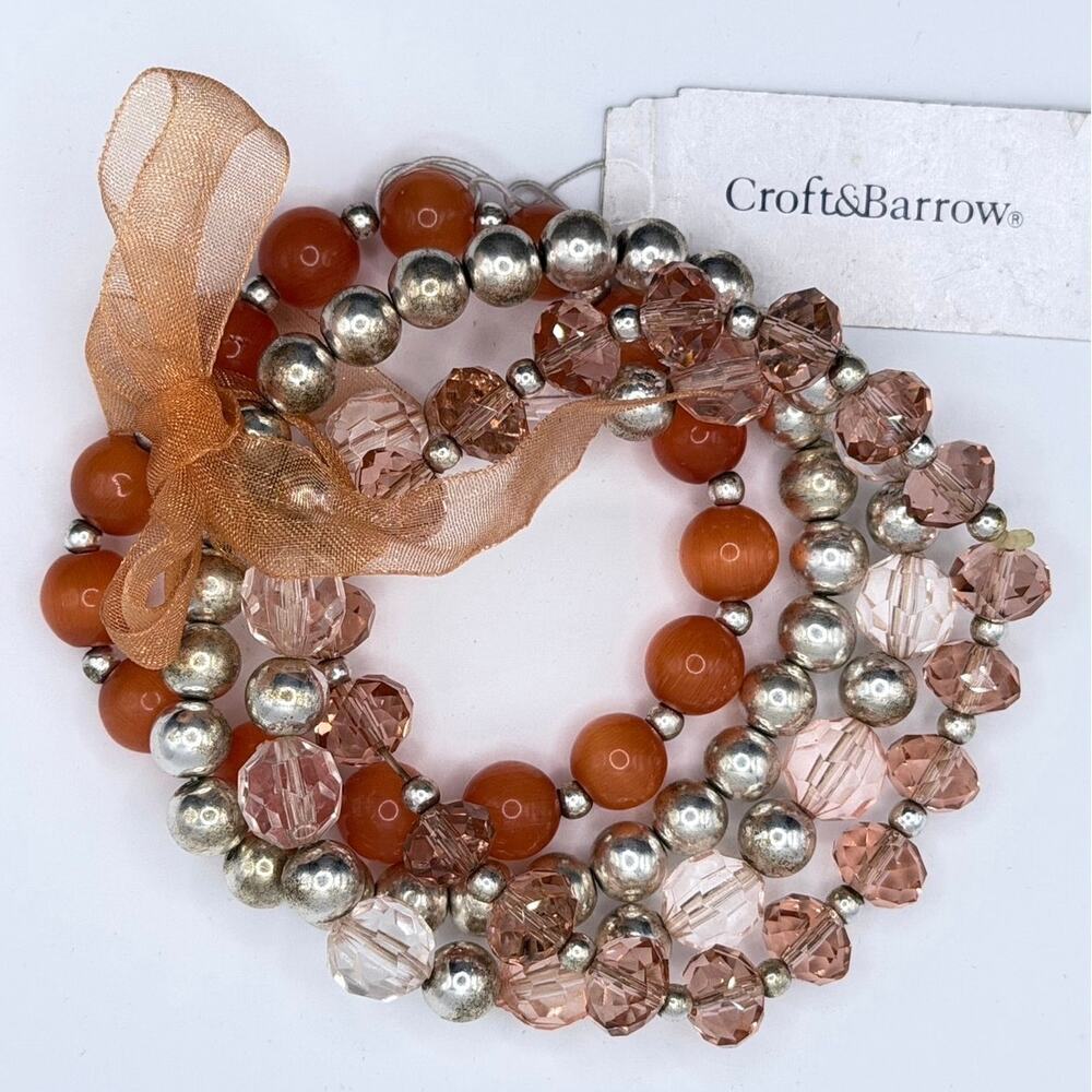 💜 Croft & Barrow Pink Orange Beaded Bracelet Stack Set - NWT
